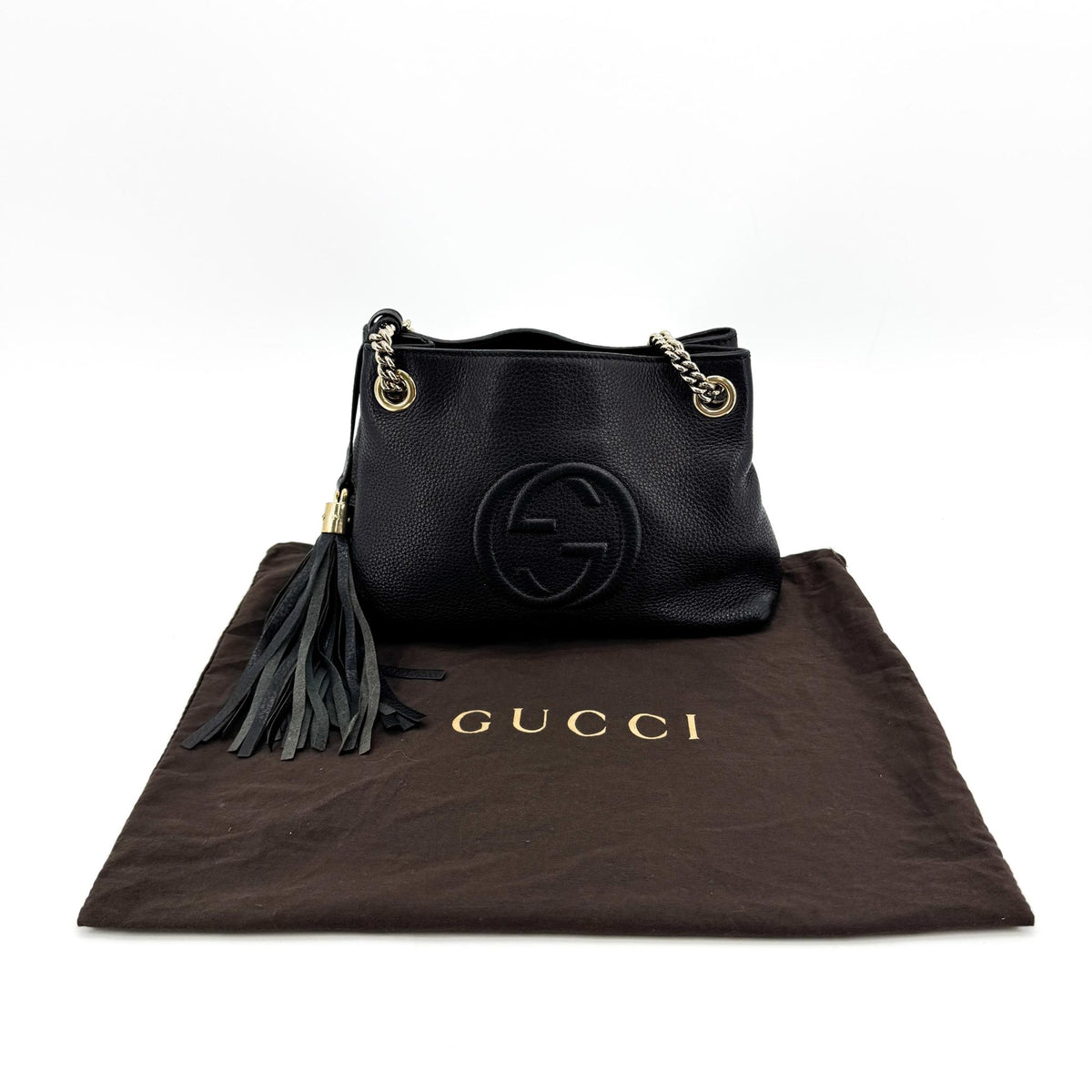 Gucci Soho Chain Strap Leather, Black, Leather, Shoulder Bag