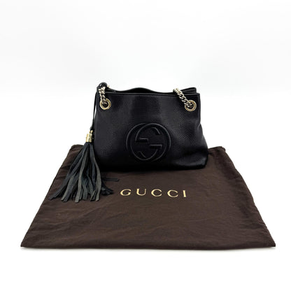 Gucci Soho Chain Strap Leather, Black, Leather, Shoulder Bag