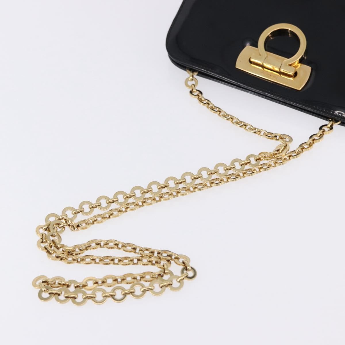Salvatore Ferragamo Vintage Gancini Chain Patent Leather, Black, Patent Leather, Shoulder Bag