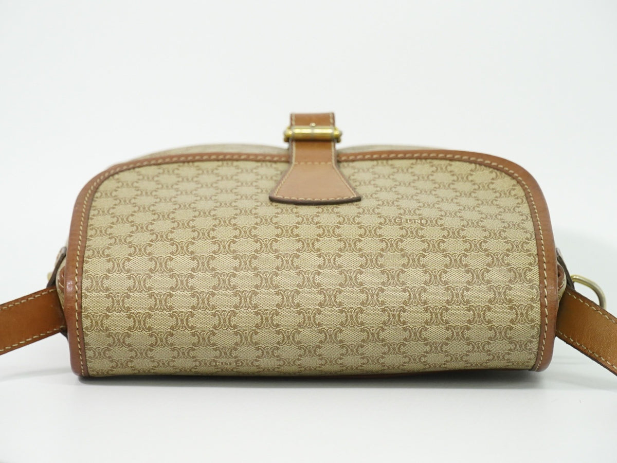 Celine Vintage Macadam Canvas and Leather, Beige, Canvas, Shoulder Bag