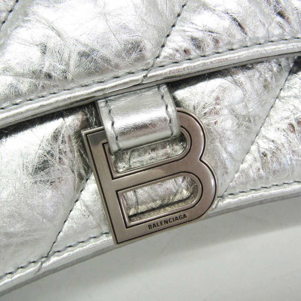 Balenciaga Crush Chain Flap Leather, Silver, Leather, Handbag