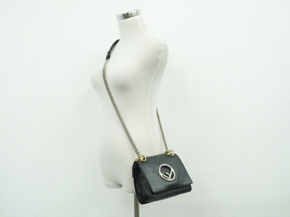 Fendi Kan I F Leather, Black, Leather, Shoulder Bag