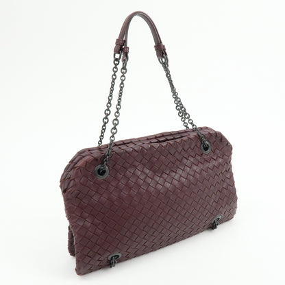 Bottega Veneta Double Chain Intrecciato Nappa, Burgundy, Leather, Tote Bag