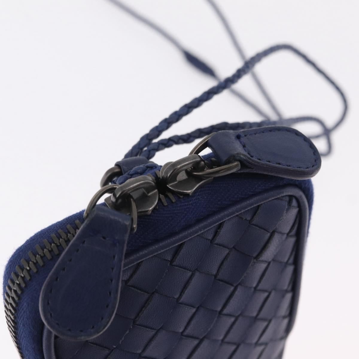 Bottega Veneta Zip Around Intrecciato Nappa, Navy, Leather, Handbag