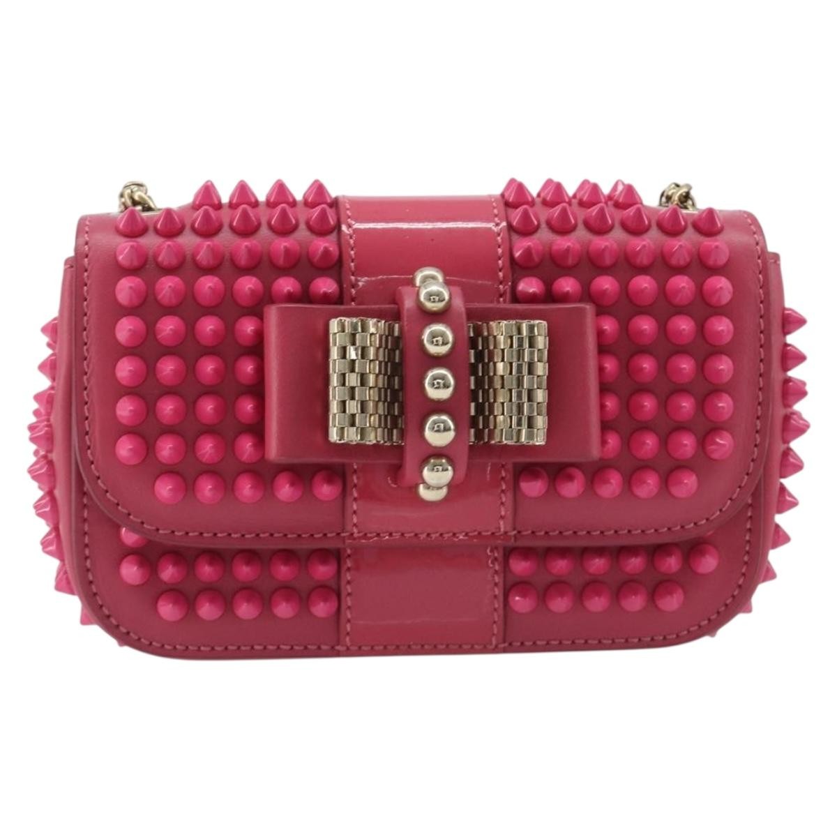 Christian Louboutin Sweet Charity Spiked Leather, Pink, Leather, Crossbody Bag