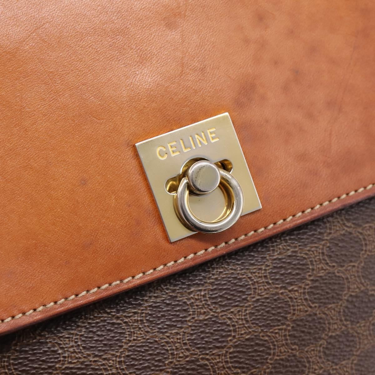 Celine Macadam Leather, Brown, Canvas, Shoulder Bag
