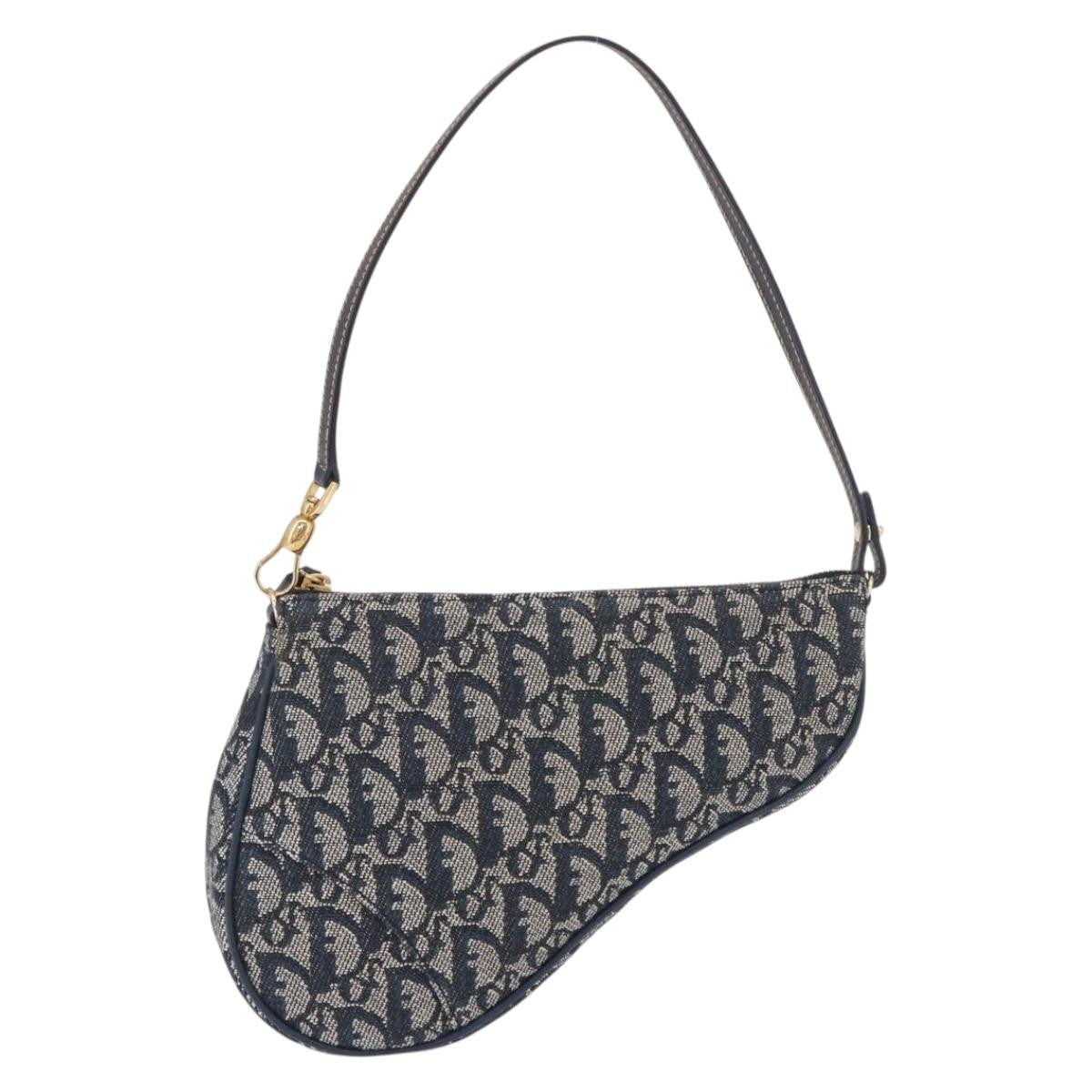 Christian Dior Vintage Saddle Bag Canvas, Navy, Canvas, Clutch