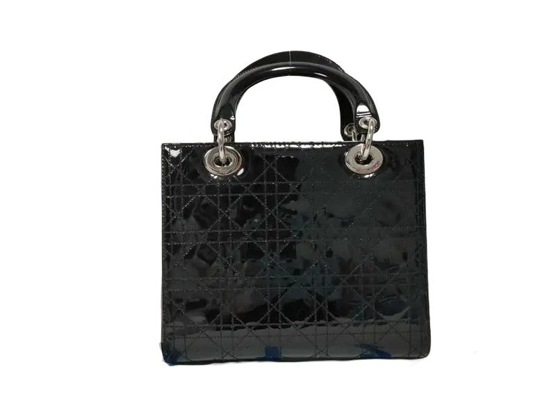 Christian Dior Lady Dior Patent, Black, Patent Leather, Handbag