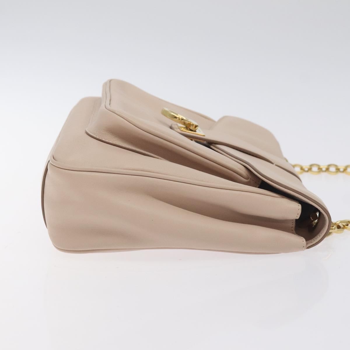 Salvatore Ferragamo Chain Gancini Jacquard with Studded Leather, Beige, Leather, Shoulder Bag