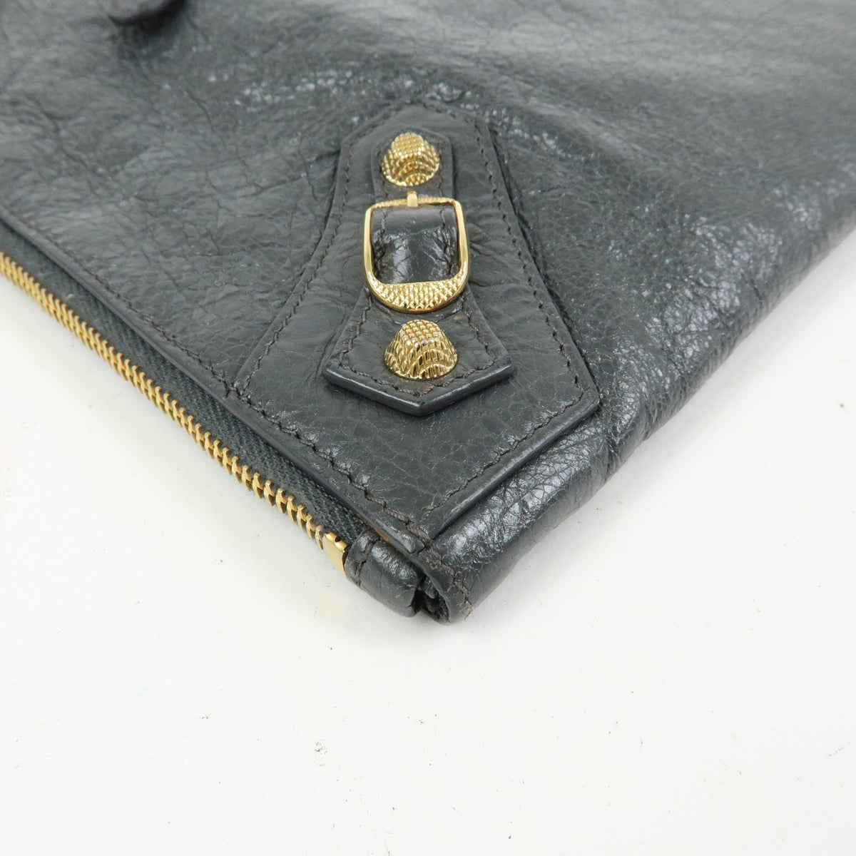 Balenciaga Zip Around Giant Studs Clutch Leather, Gray, Leather, Clutch