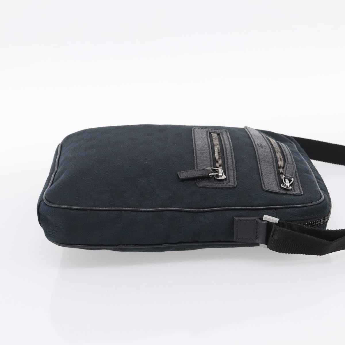 Gucci Front Zip Messenger Canvas and Leather, Black, Canvas, Crossbody Bag