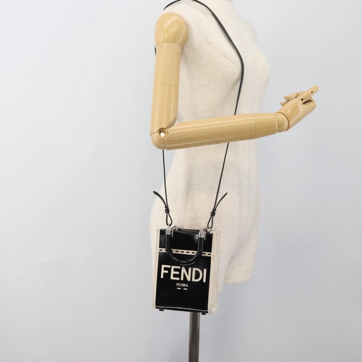 Fendi Sunshine Shopper Patent and Canvas, Black, Patent Leather, Tote Bag