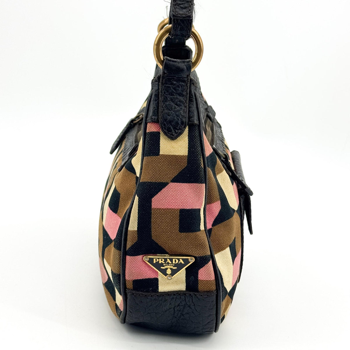 Prada Shoulder Canvas and Leather, Black, Canvas, Shoulder Bag