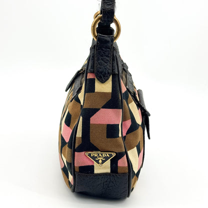 Prada Shoulder Canvas and Leather, Black, Canvas, Shoulder Bag