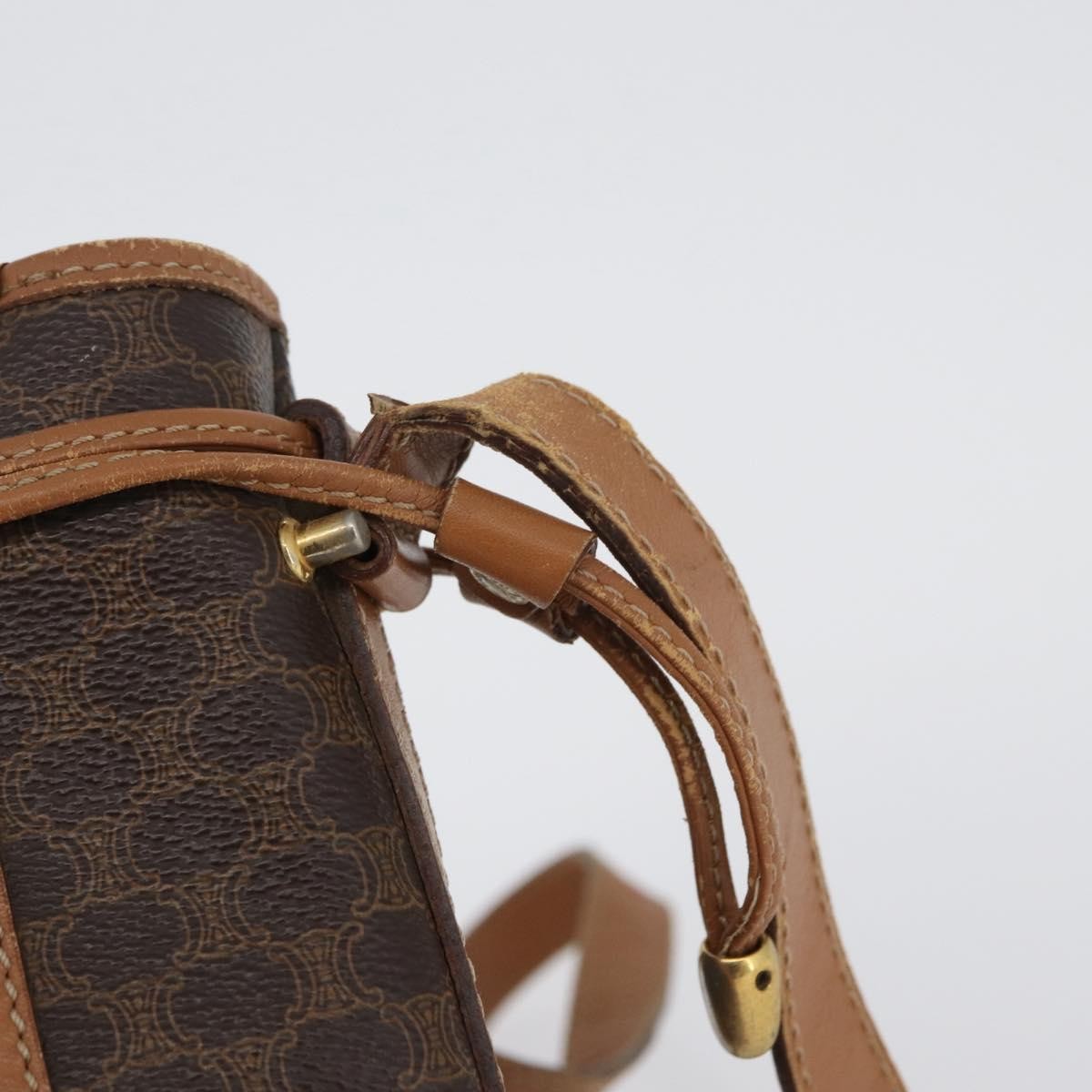 Celine Vintage Shoulder Bag Macadam Canvas & Leather, Brown, Canvas, Shoulder Bag