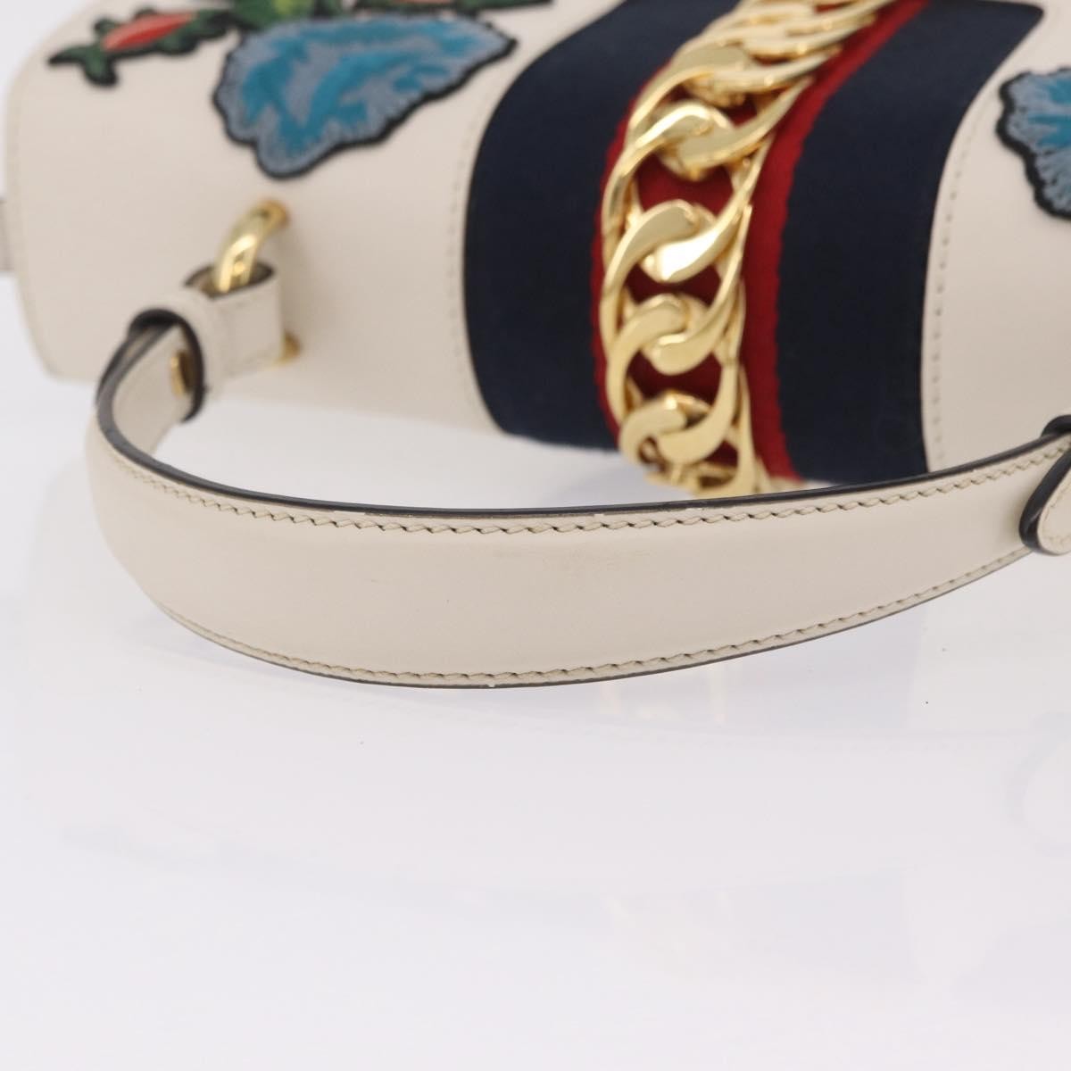 Gucci Sylvie Top Handle Embroidered Leather, White, Leather, Handbag