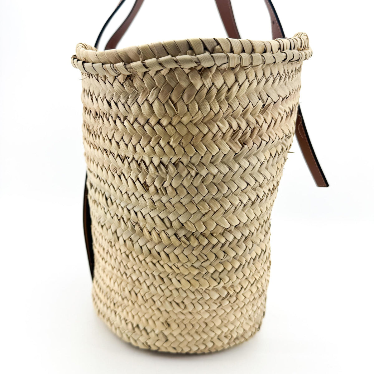 Loewe Elephant Basket Raffia, Brown, Leather, Tote Bag