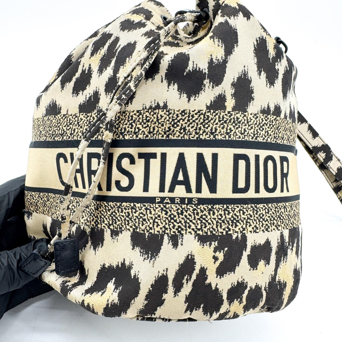 Christian Dior Logo Travel Drawstring Printed Fabric, Beige, Canvas, Clutch