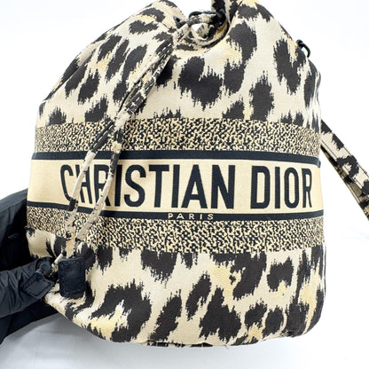 Christian Dior Logo Travel Drawstring Printed Fabric, Beige, Canvas, Clutch