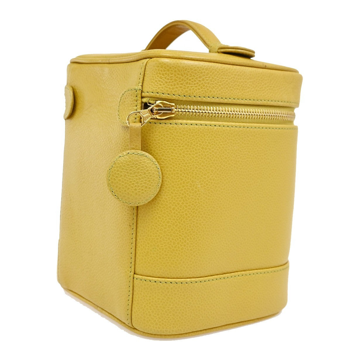 Chanel Vintage Timeless Cosmetic Case Caviar, Yellow, Leather, Clutch