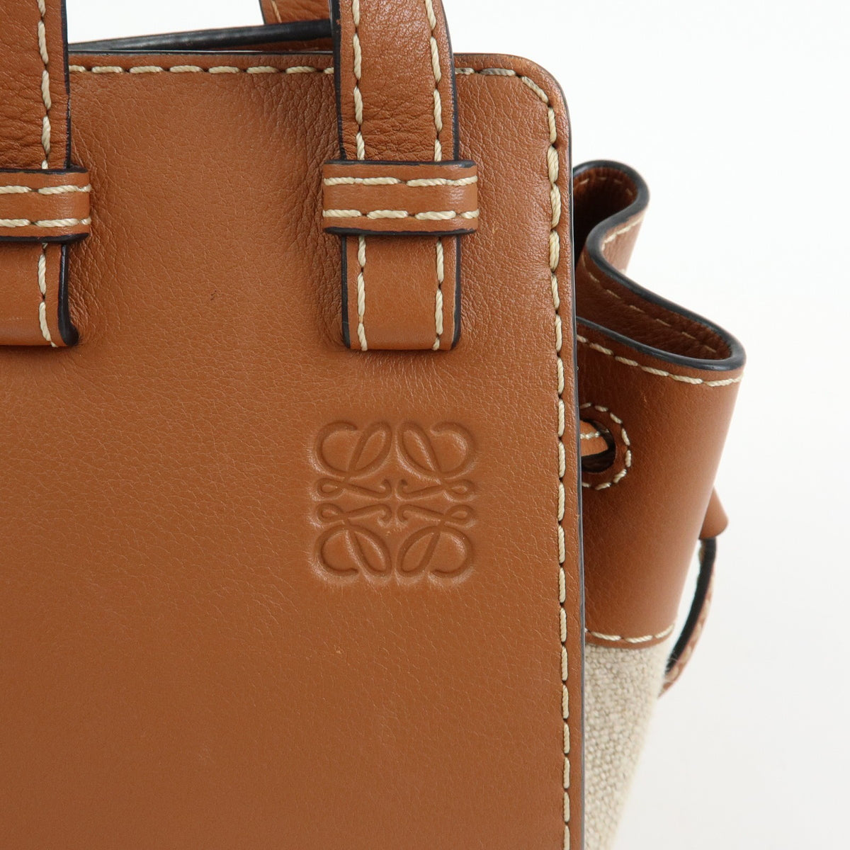 Loewe Hammock Leather and Canvas, Brown, Leather, Handbag