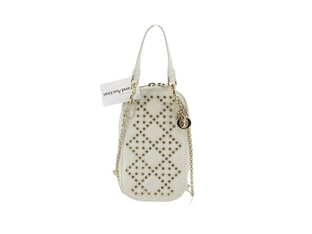 Christian Dior Lady Dior Phone Holder on Chain Studded Leather, ECRU, LEATHER, Clutche & pouche