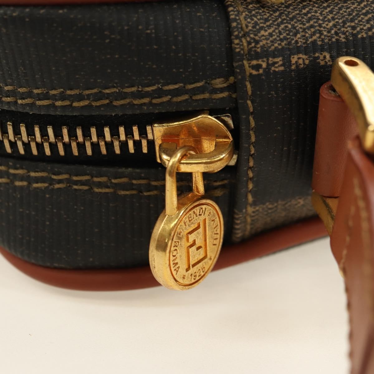 Fendi Vintage Pequin Coated Canvas, Brown, Canvas, Tote Bag