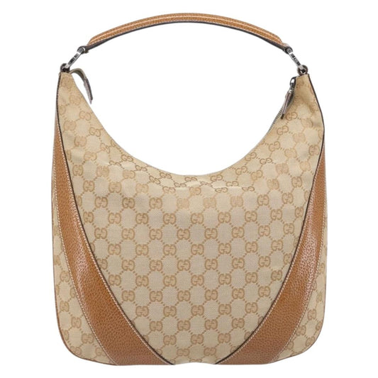 Gucci Vintage Zip Hobo GG Canvas with Leather, Beige, Canvas, Shoulder Bag