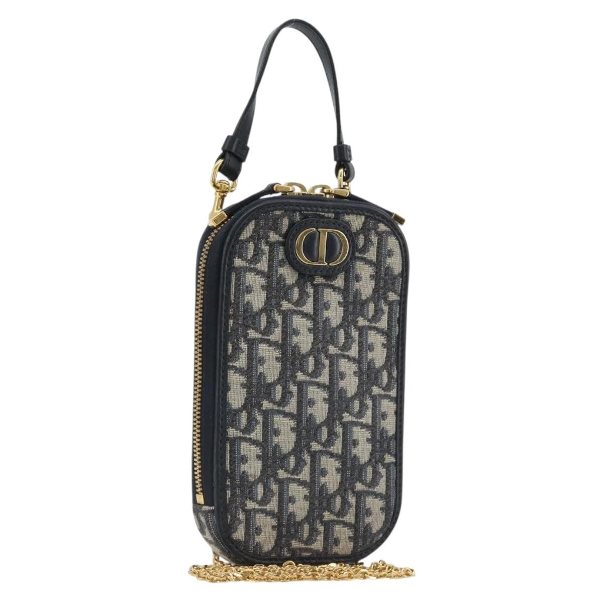 Christian Dior 30 Montaigne Phone Holder on Chain Oblique Canvas, Navy, Canvas, Clutch