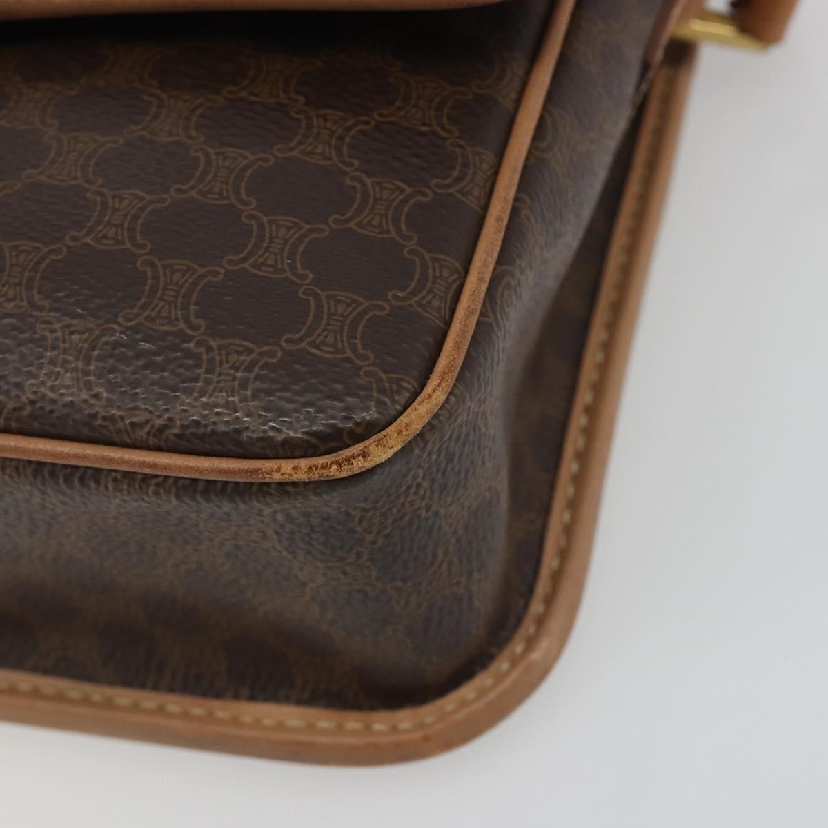 Celine Vintage Macadam Circle Logo Canvas and Leather, Brown, Canvas, Shoulder Bag