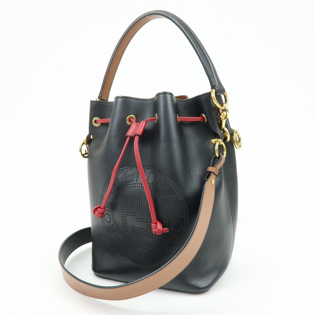 Fendi Mon Tresor Bucket Perforated Leather, Black, Leather, Handbag
