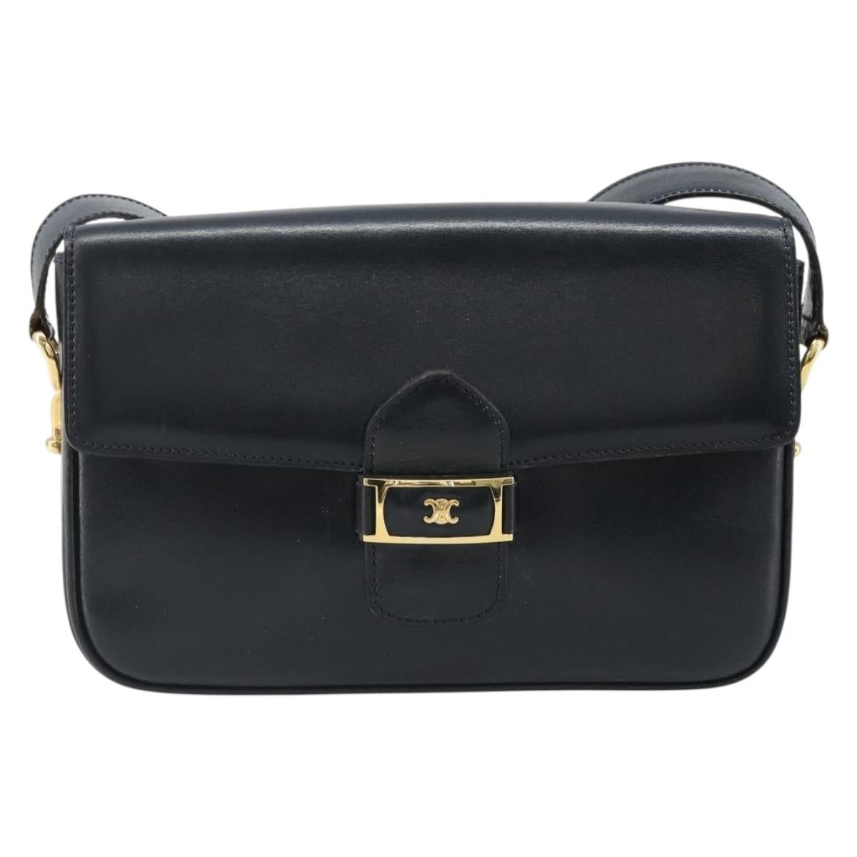 Celine Shoulder Leather, Navy, Leather, Shoulder Bag
