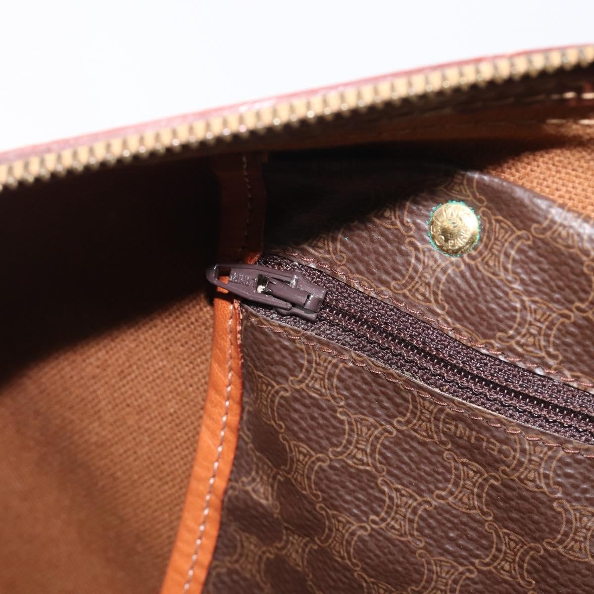 Celine Vintage Duffle Macadam Coated Canvas, Brown, PVC, Handbag