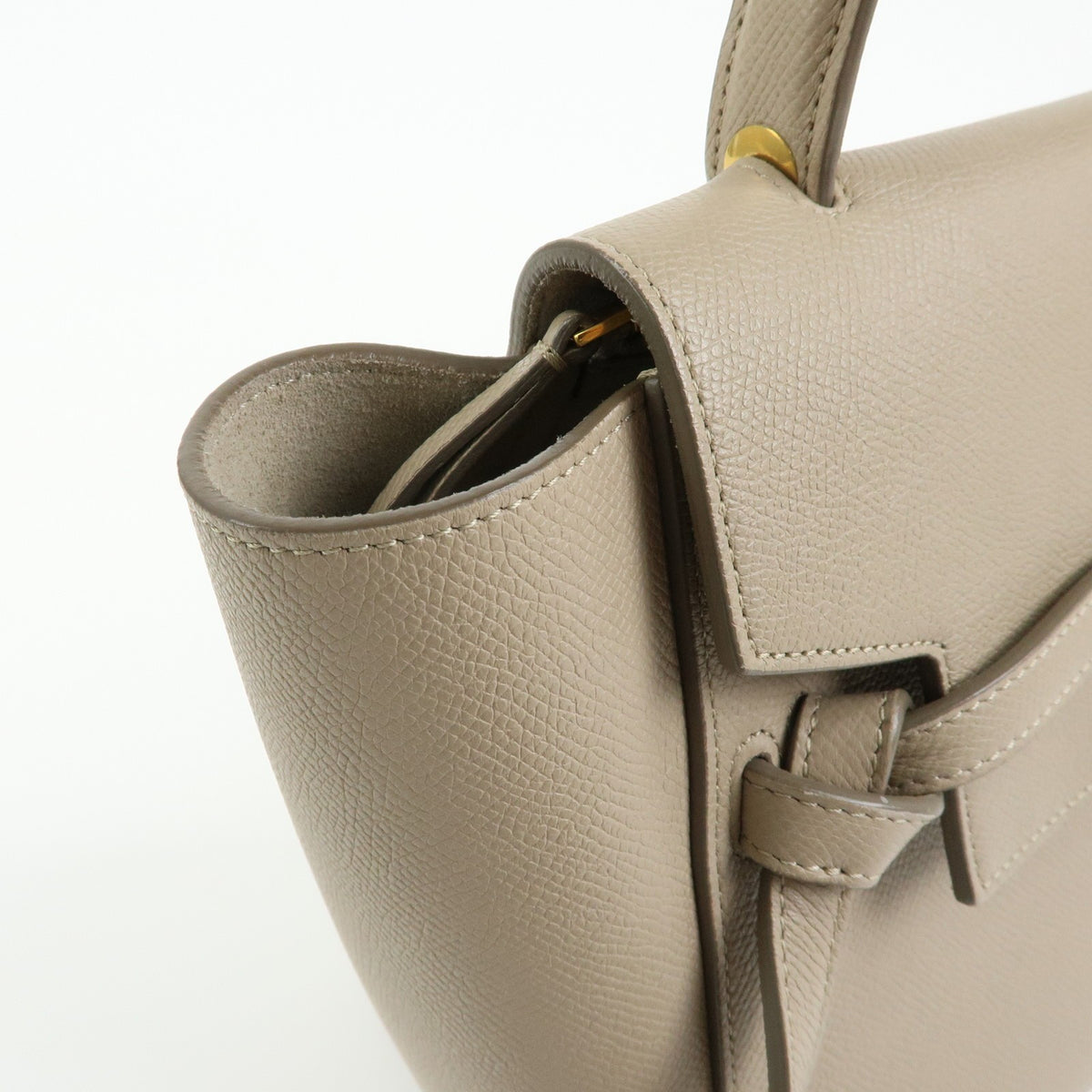 Celine Belt Textured Leather, Beige, Leather, Handbag