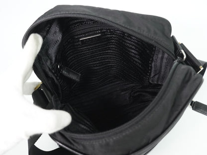 Prada Front Zip Messenger Quilted Tessuto, Black, Nylon, Shoulder Bag