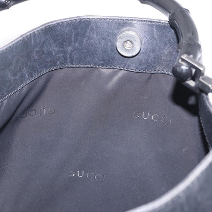 Gucci Vintage Bamboo Handle Open Hobo Leather, Black, Leather, Shoulder Bag