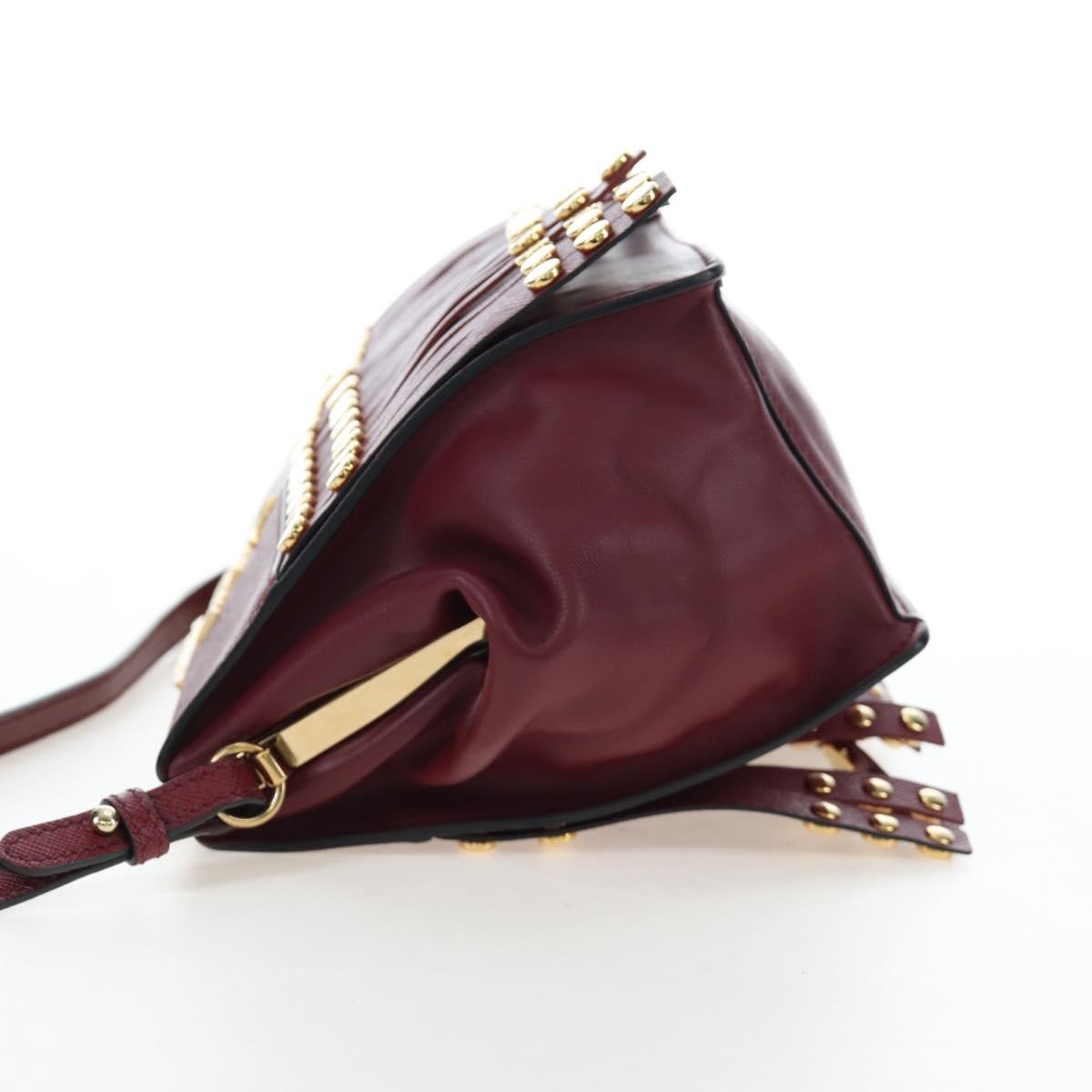 Prada Idol Studded Fringe Saffiano Leather, Burgundy, Leather, Shoulder Bag