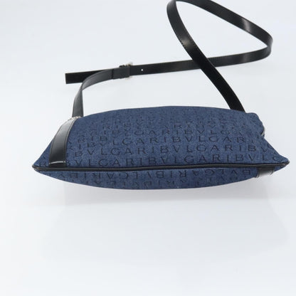 Bvlgari Logomania Canvas with Leather, Blue, Canvas, Shoulder Bag