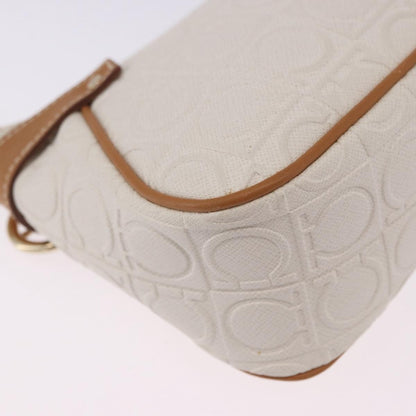 Salvatore Ferragamo Gancini Canvas and Leather, White, Canvas, Clutch