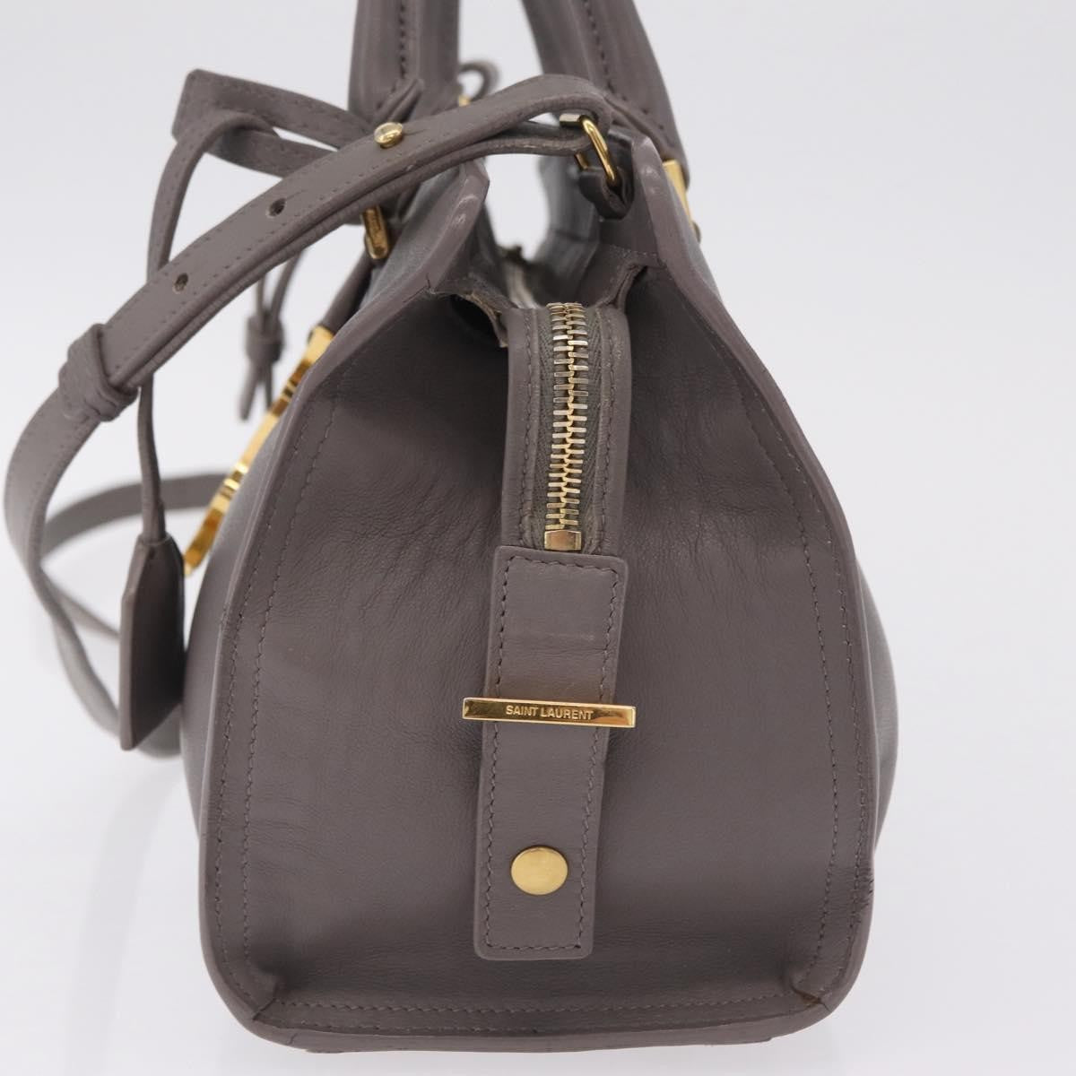 Saint Laurent Monogram Cabas Leather, Gray, Leather, Tote Bag