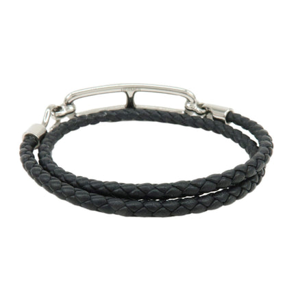 Hermes Roulis Double Tour Braided Leather, Black, Leather, Bracelet