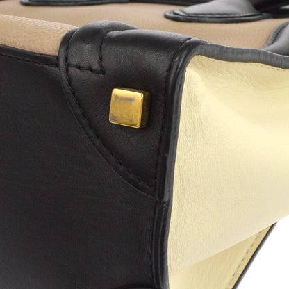 Celine Tricolor Luggage Leather, Beige, Leather, Handbag