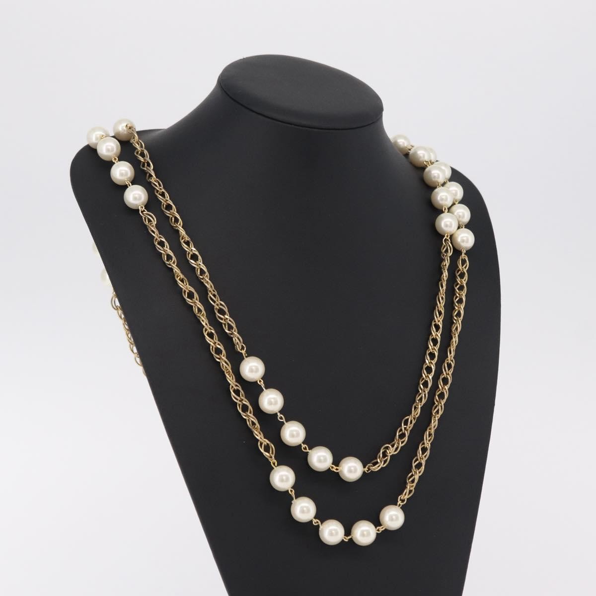 Chanel Vintage Double Pearl Station Long Chain Metal and Faux Pearls, Gold, Gold Plated, Necklace