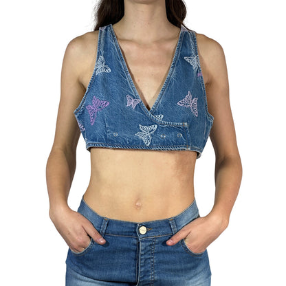 GANNI Embroidered Denim Crop Top