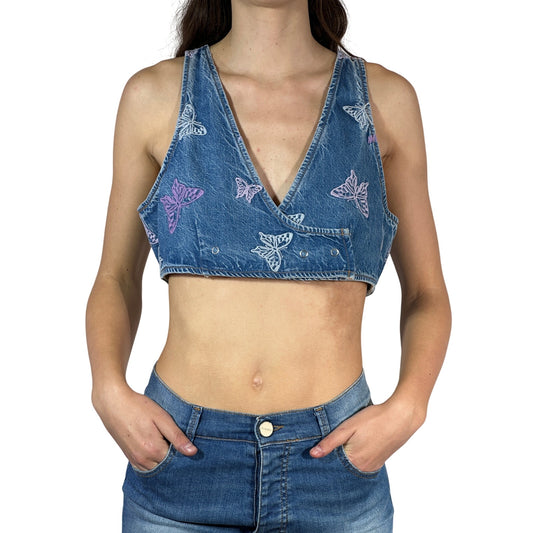 GANNI Embroidered Denim Crop Top