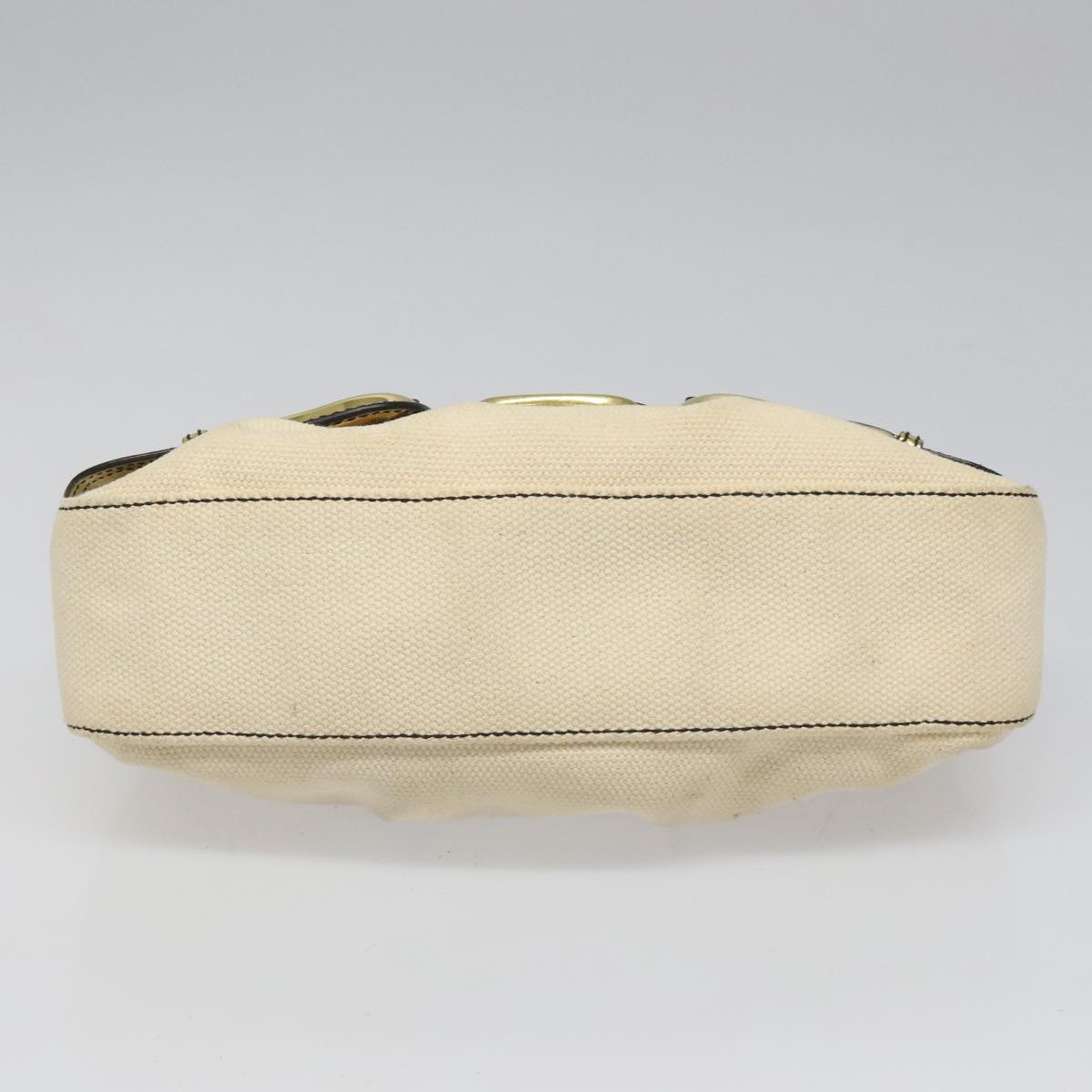 Fendi Chain Baguette Patent, Beige, Canvas, Shoulder Bag
