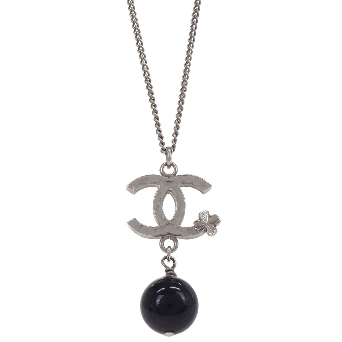 Chanel CC Clover Pendant Chain Metal with Enamel, Silver, Silver Plated, Necklace