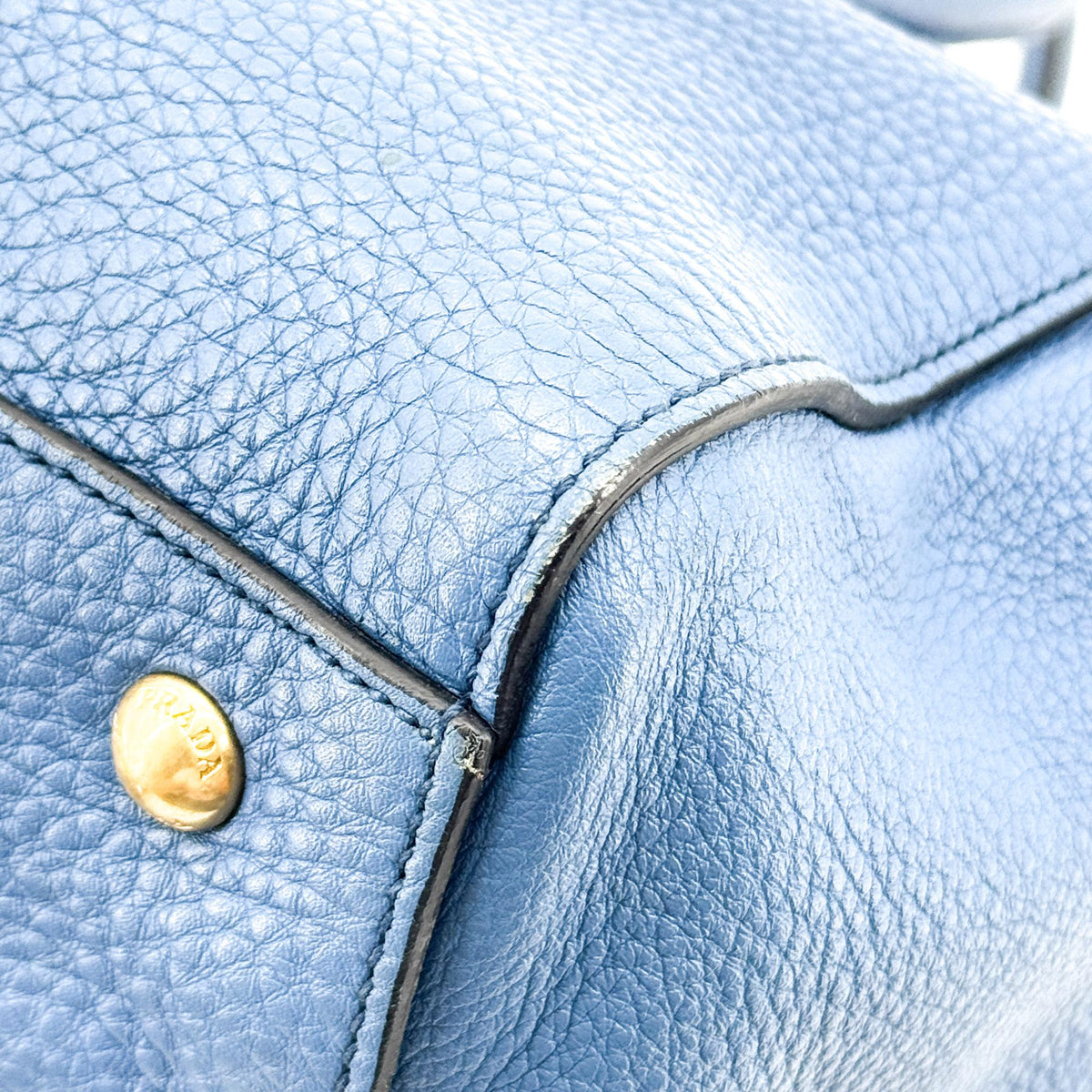 Prada Vitello Daino Leather, Blue, Leather, Shoulder Bag