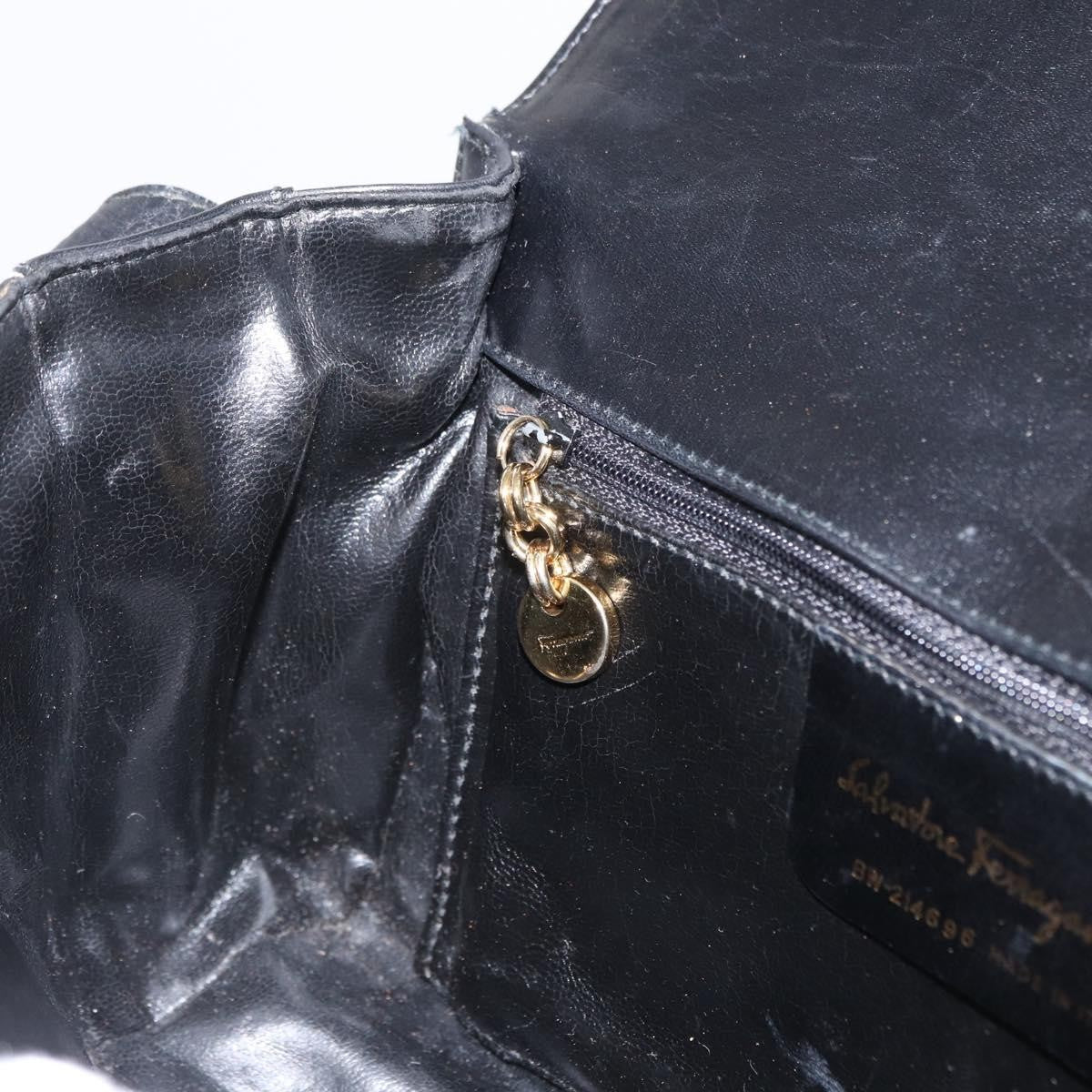 Salvatore Ferragamo Vintage Gancini Flap Leather, Black, Leather, Shoulder Bag