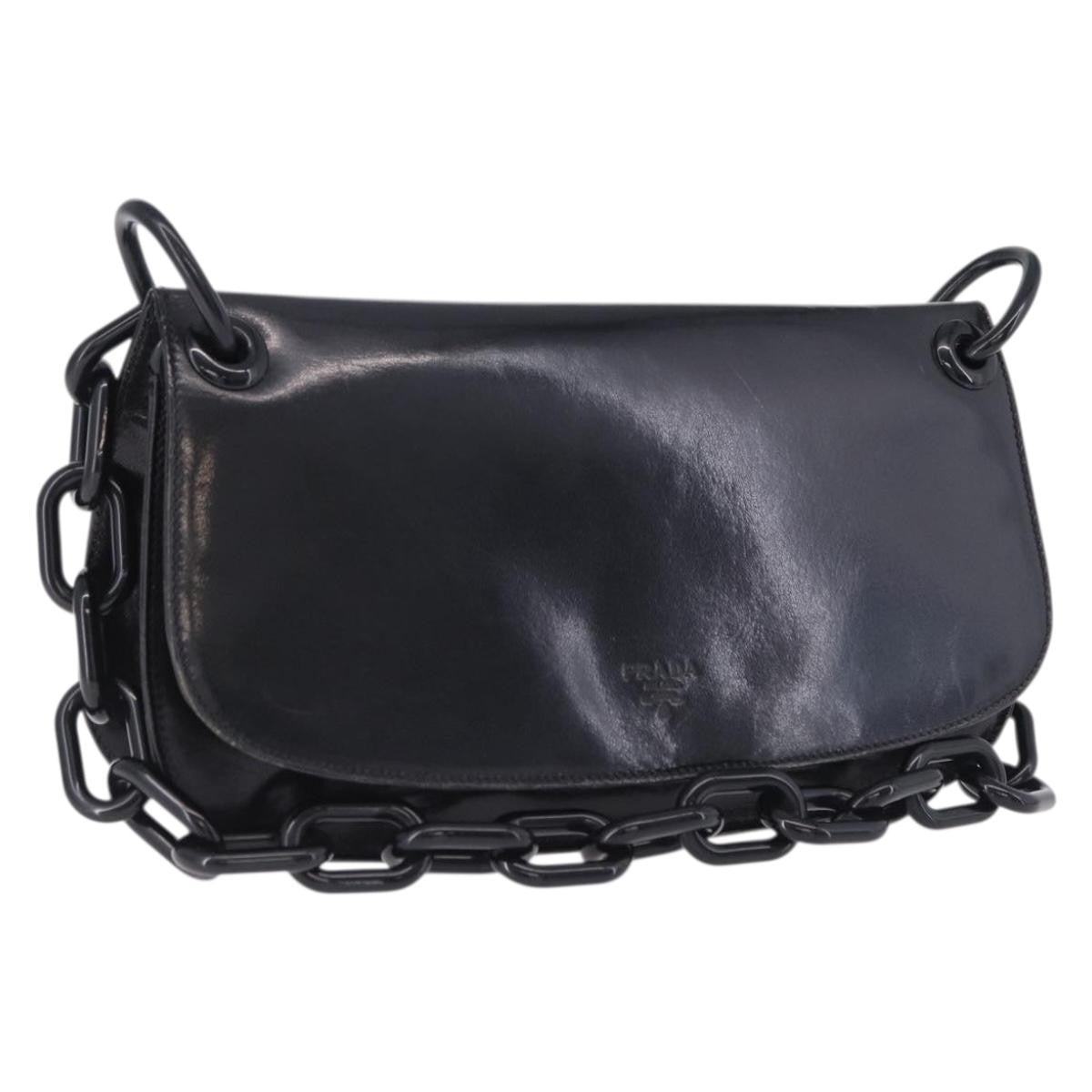 Prada Chain Shoulder Leather, Black, Leather, Shoulder Bag